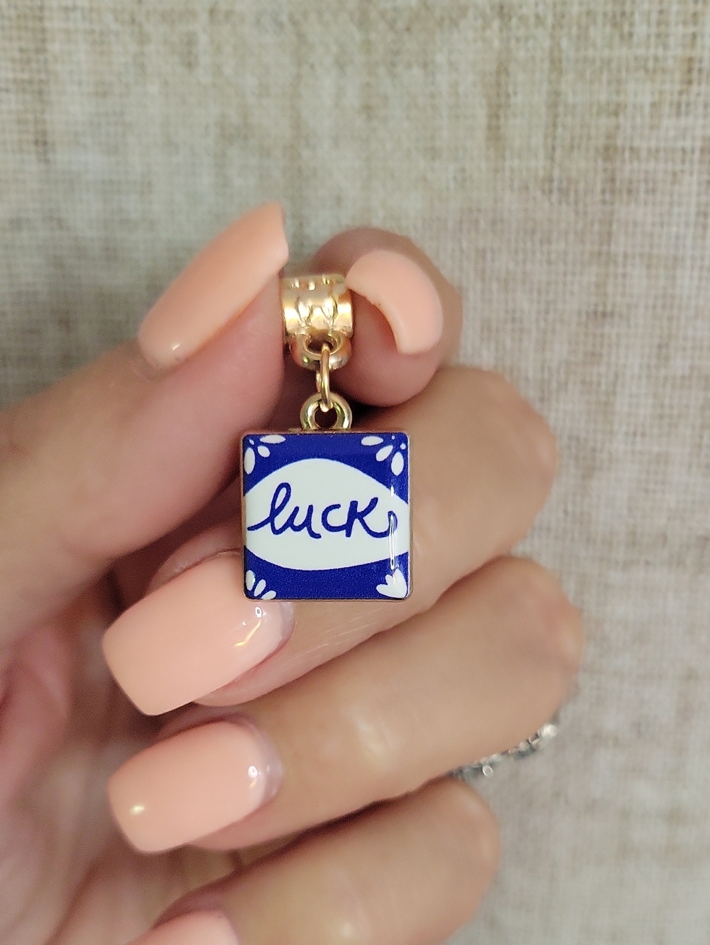 Blue 'Luck' Handpainted Tile Pendant Necklace - Women's Jewelry